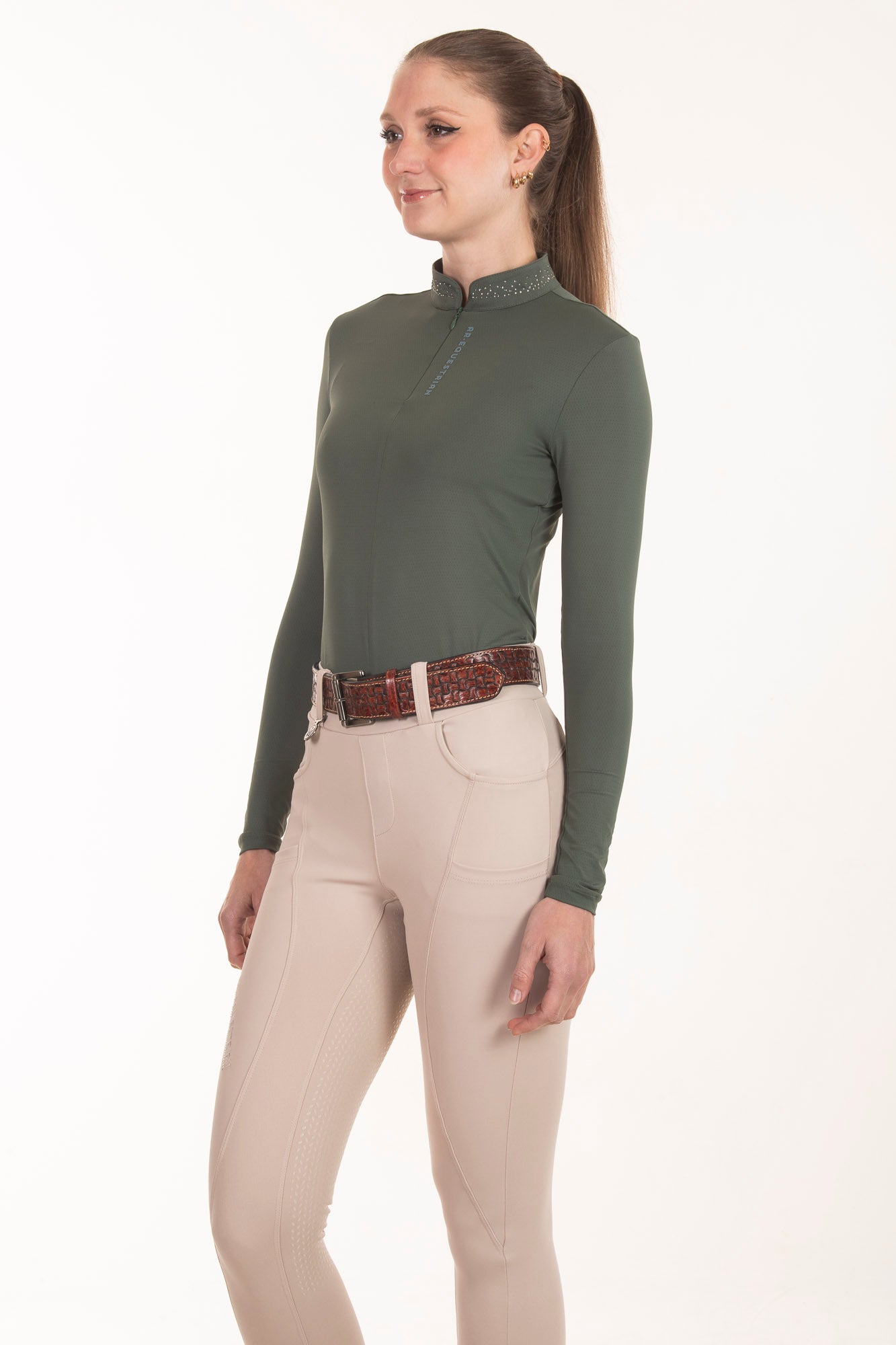 Black Crystal Round Neck Equestrian Shirt