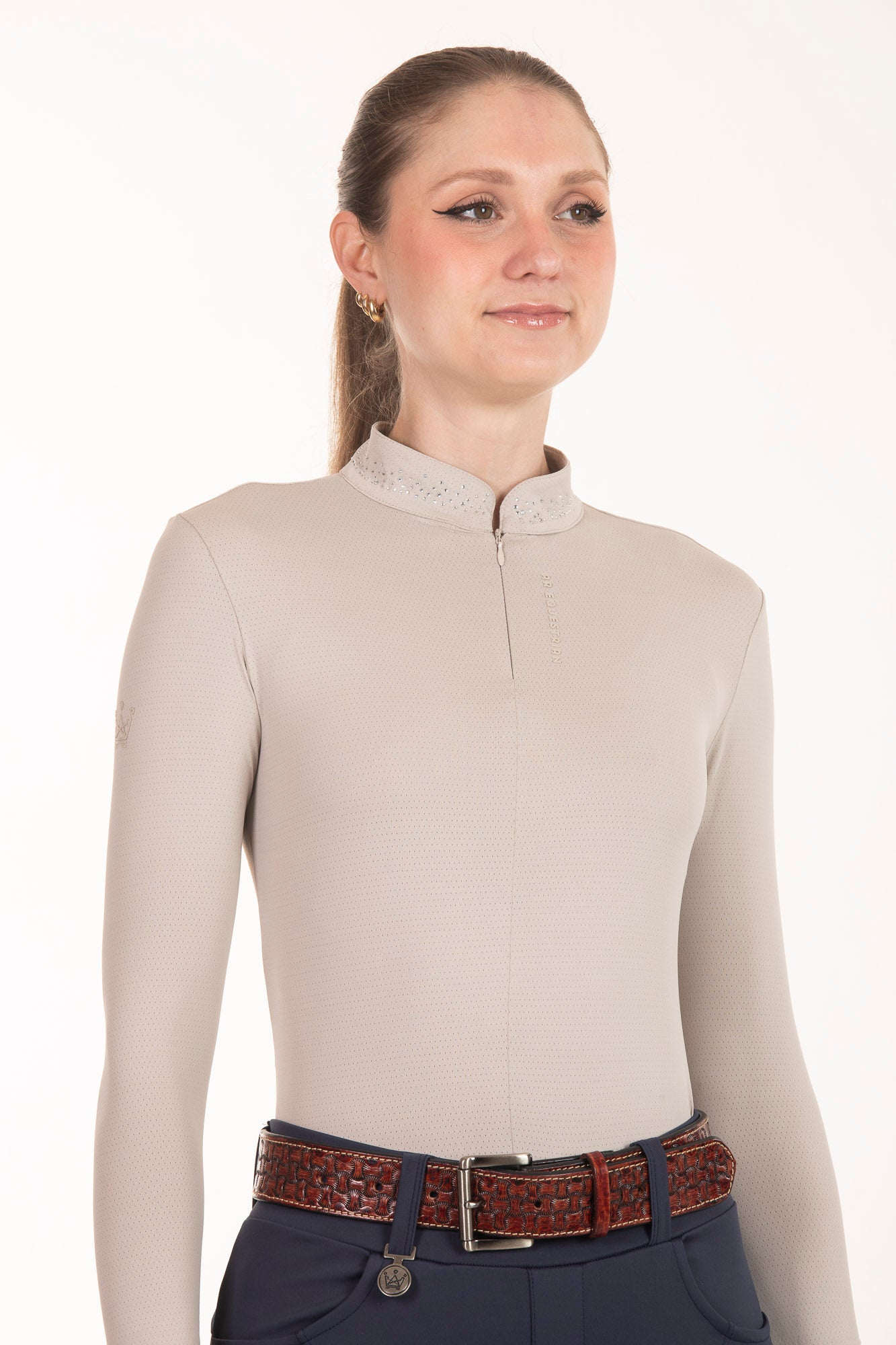 Black Crystal Round Neck Equestrian Shirt