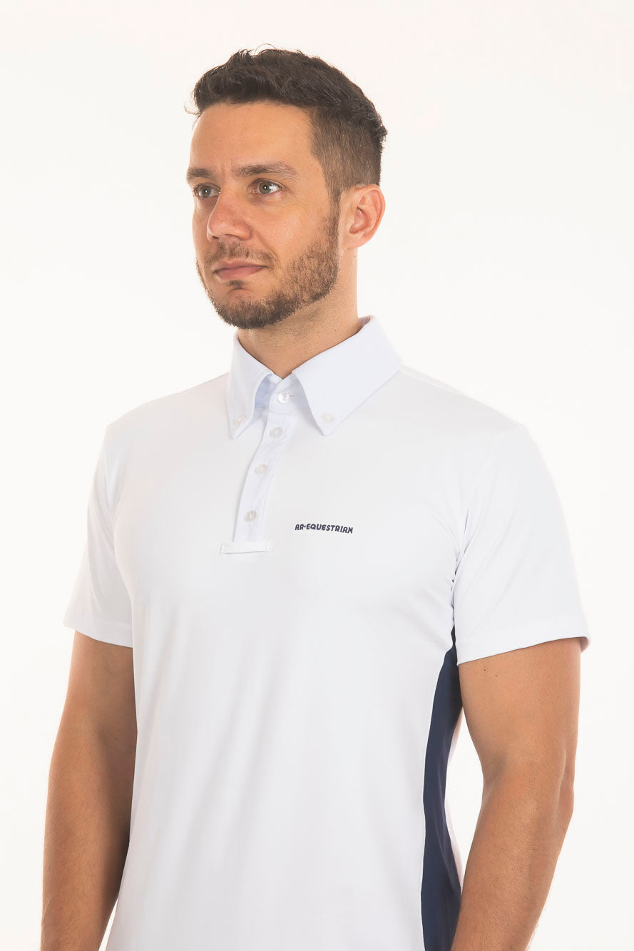 Camisa Hipismo Masculina Manga Curta Bicolor Marinho e Branco