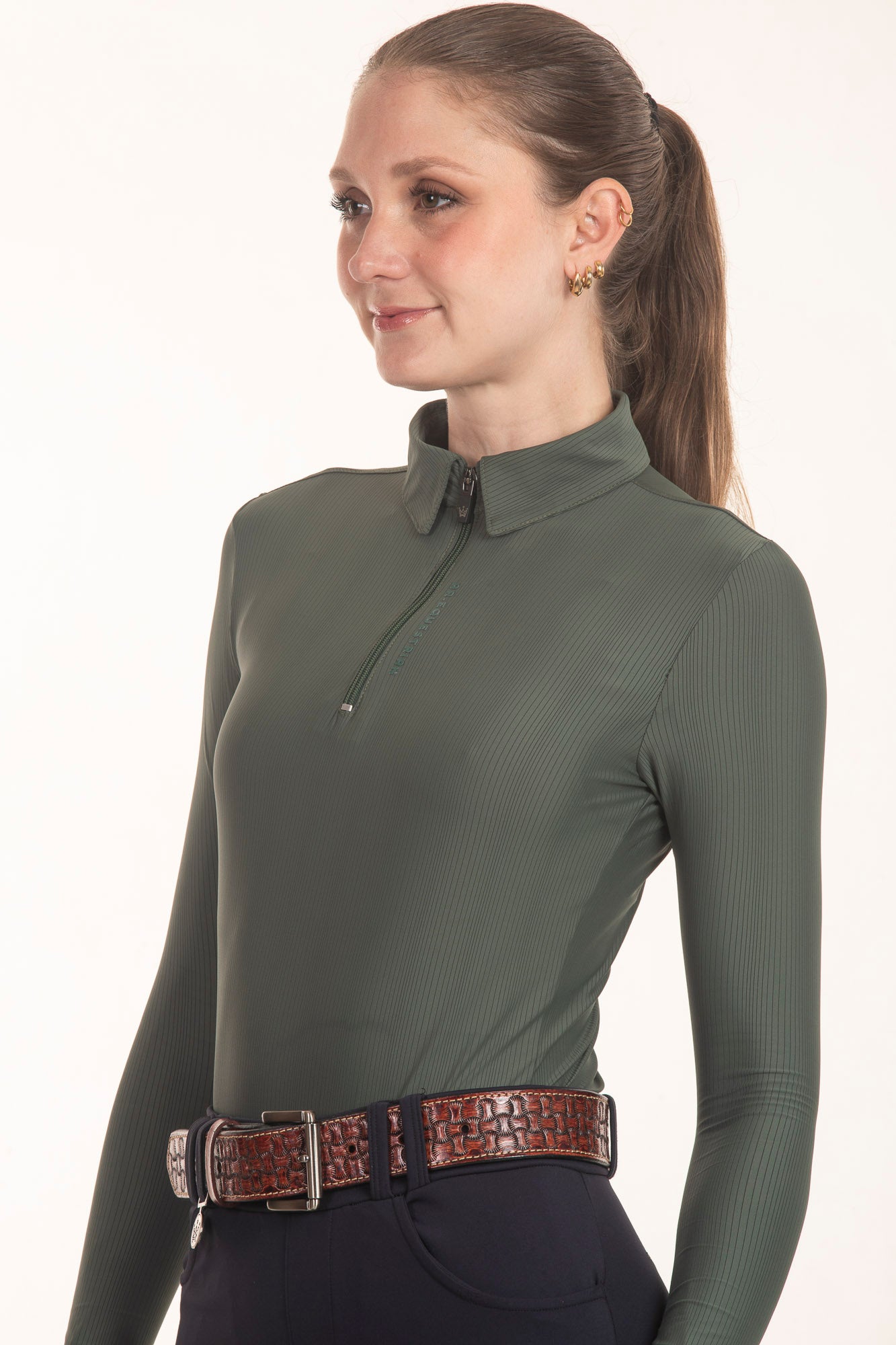 Black Crystal Round Neck Equestrian Shirt