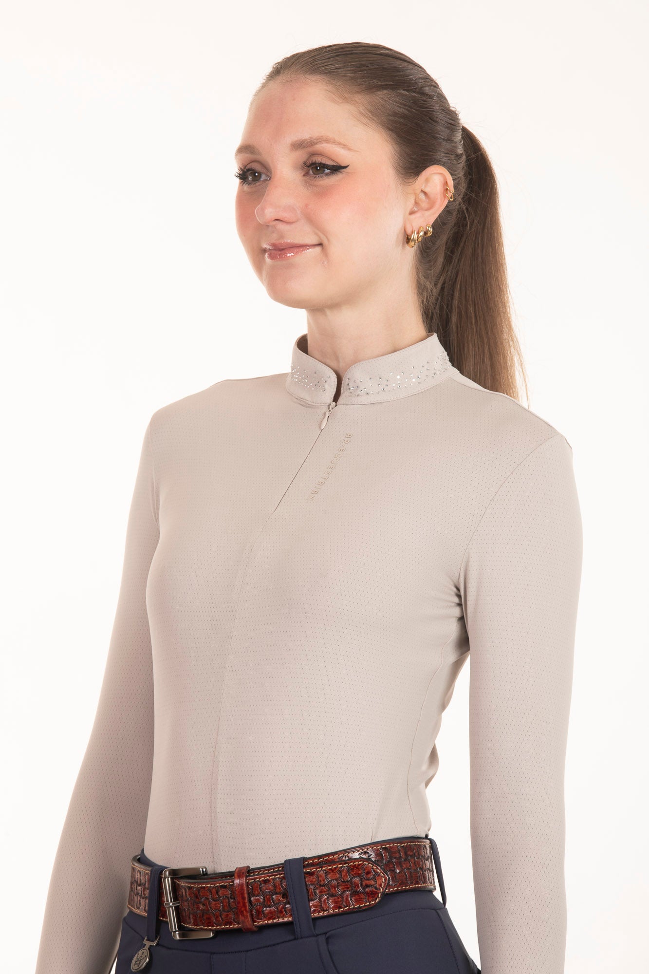 Black Crystal Round Neck Equestrian Shirt