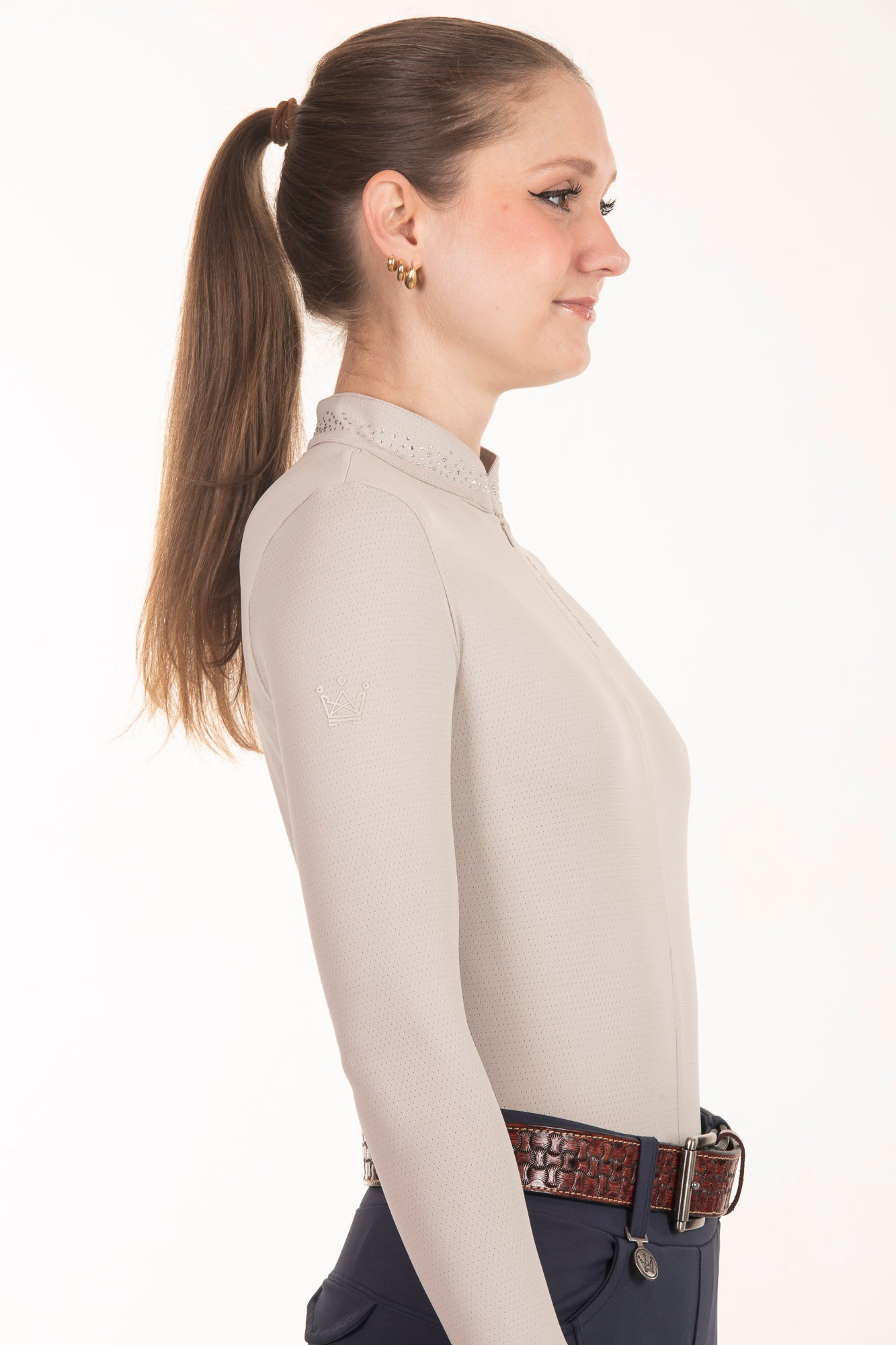 Black Crystal Round Neck Equestrian Shirt