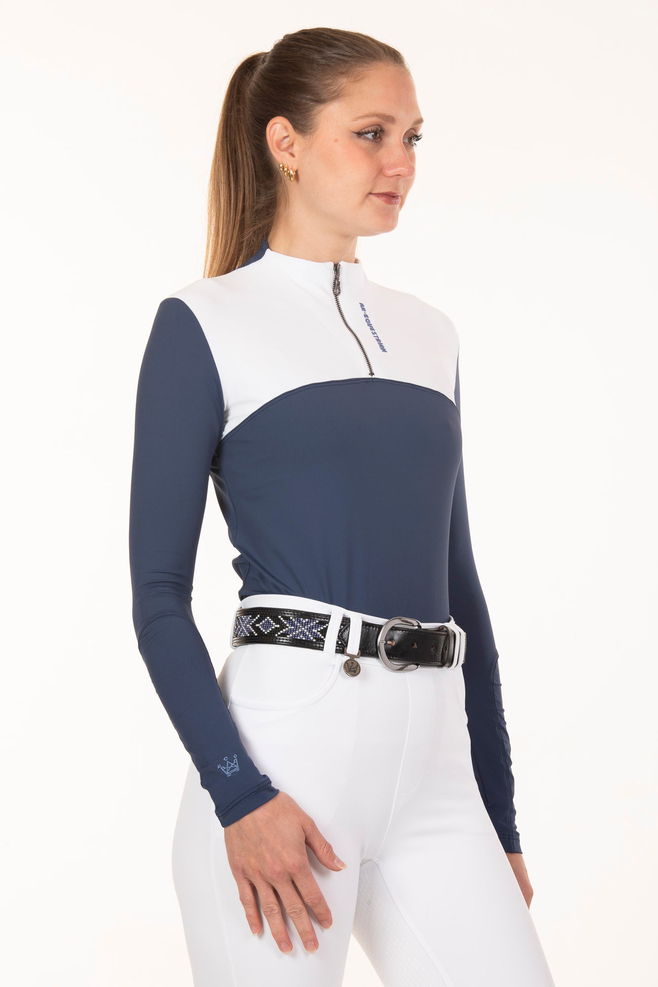 Camisa Hipismo Painel Nova Manga Longa Marinho e Branco