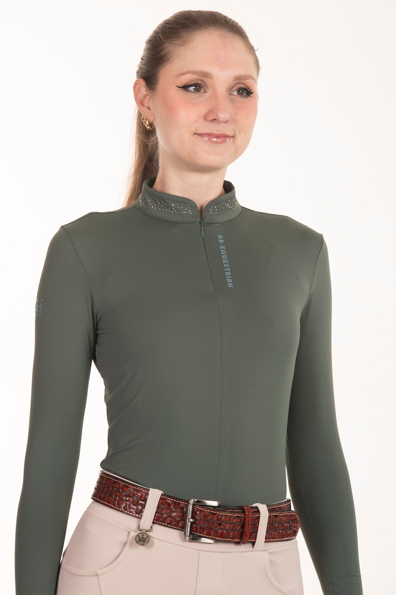 Black Crystal Round Neck Equestrian Shirt