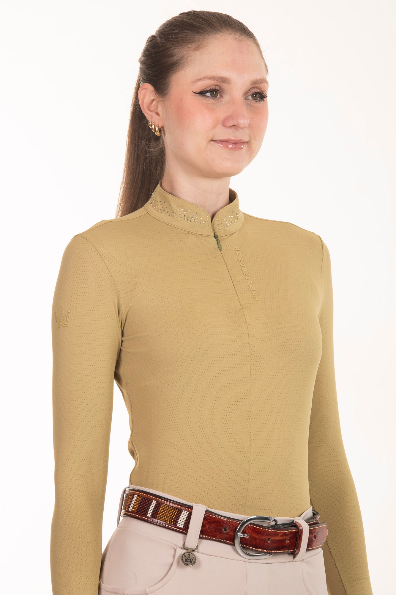Black Crystal Round Neck Equestrian Shirt