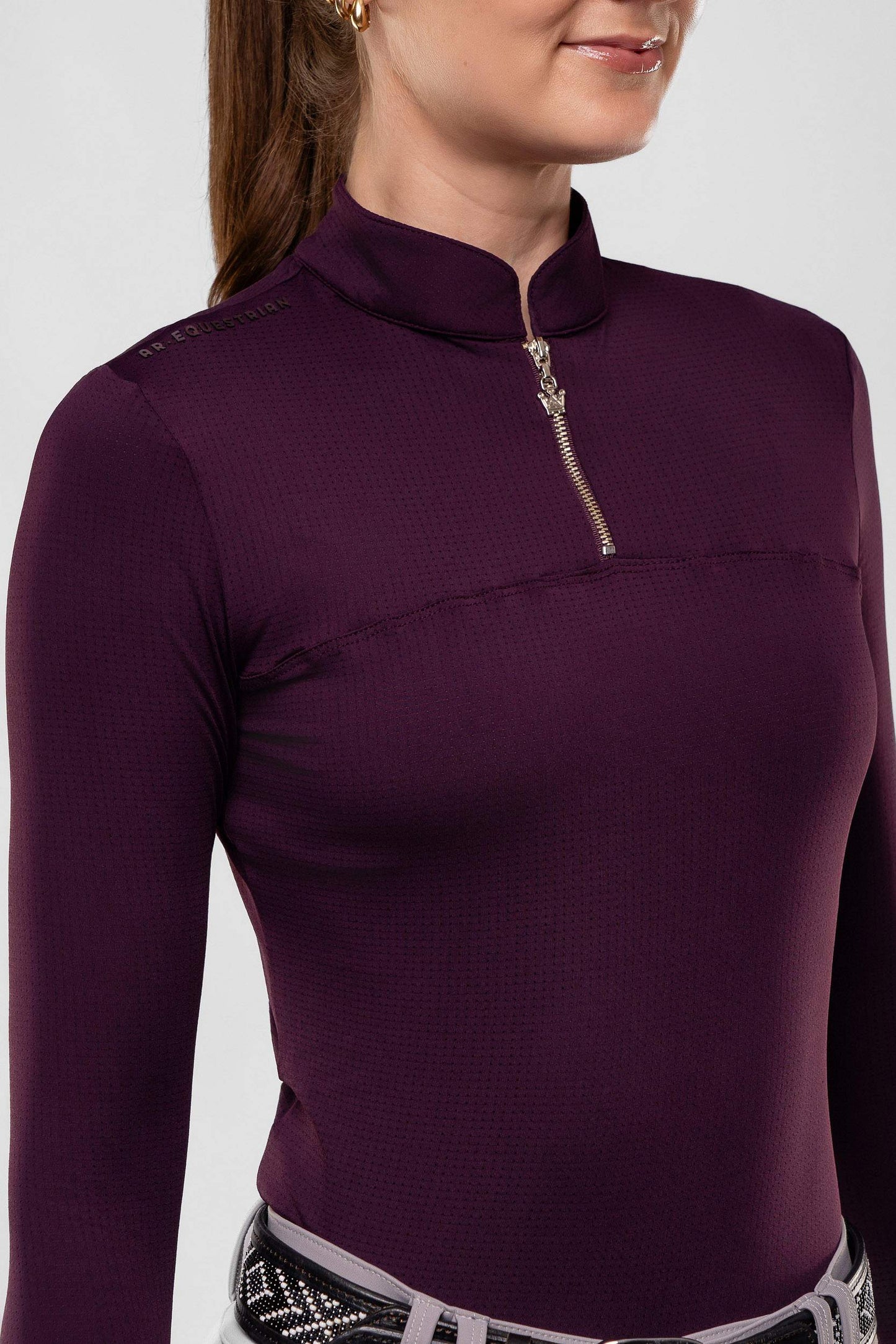 Camisa Hipismo Gola Redonda Painel Manga Longa Malbec