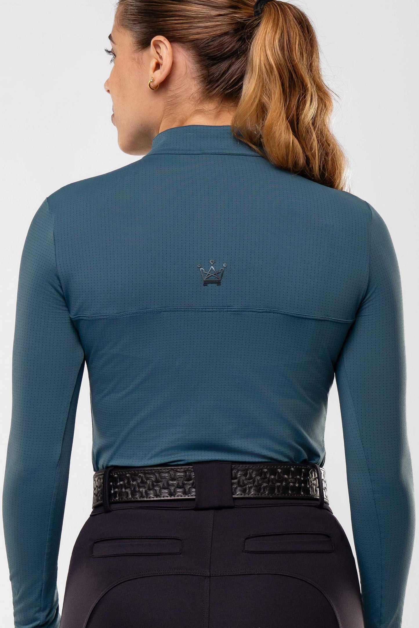 Camisa Hipismo Gola Redonda Painel Manga Longa Petróleo