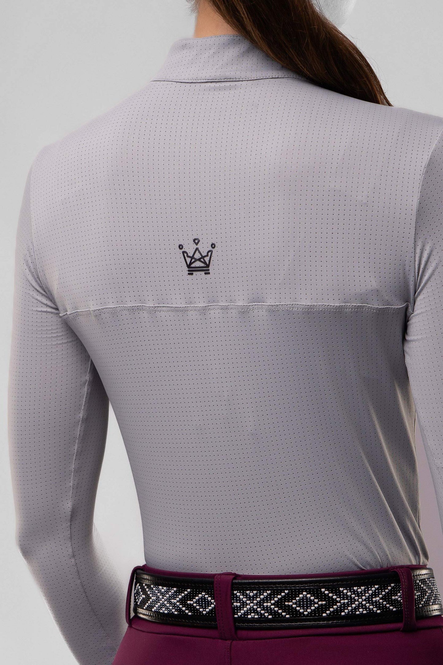 Camisa Hipismo Gola Redonda Painel Manga Longa Platina