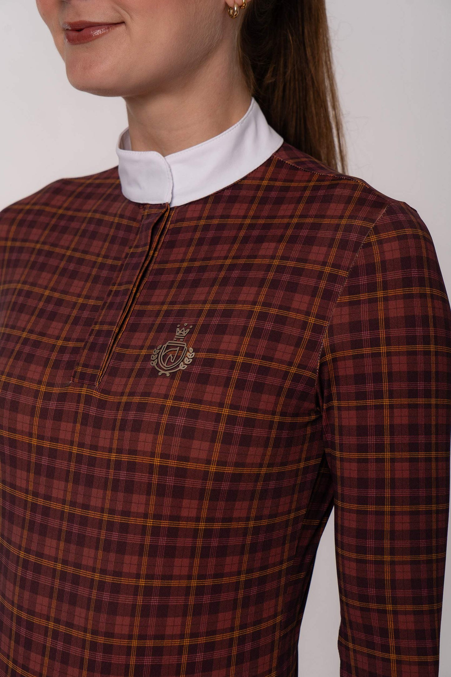 Camisa Hipismo Clássica Brasão Manga Longa Vichy Prova