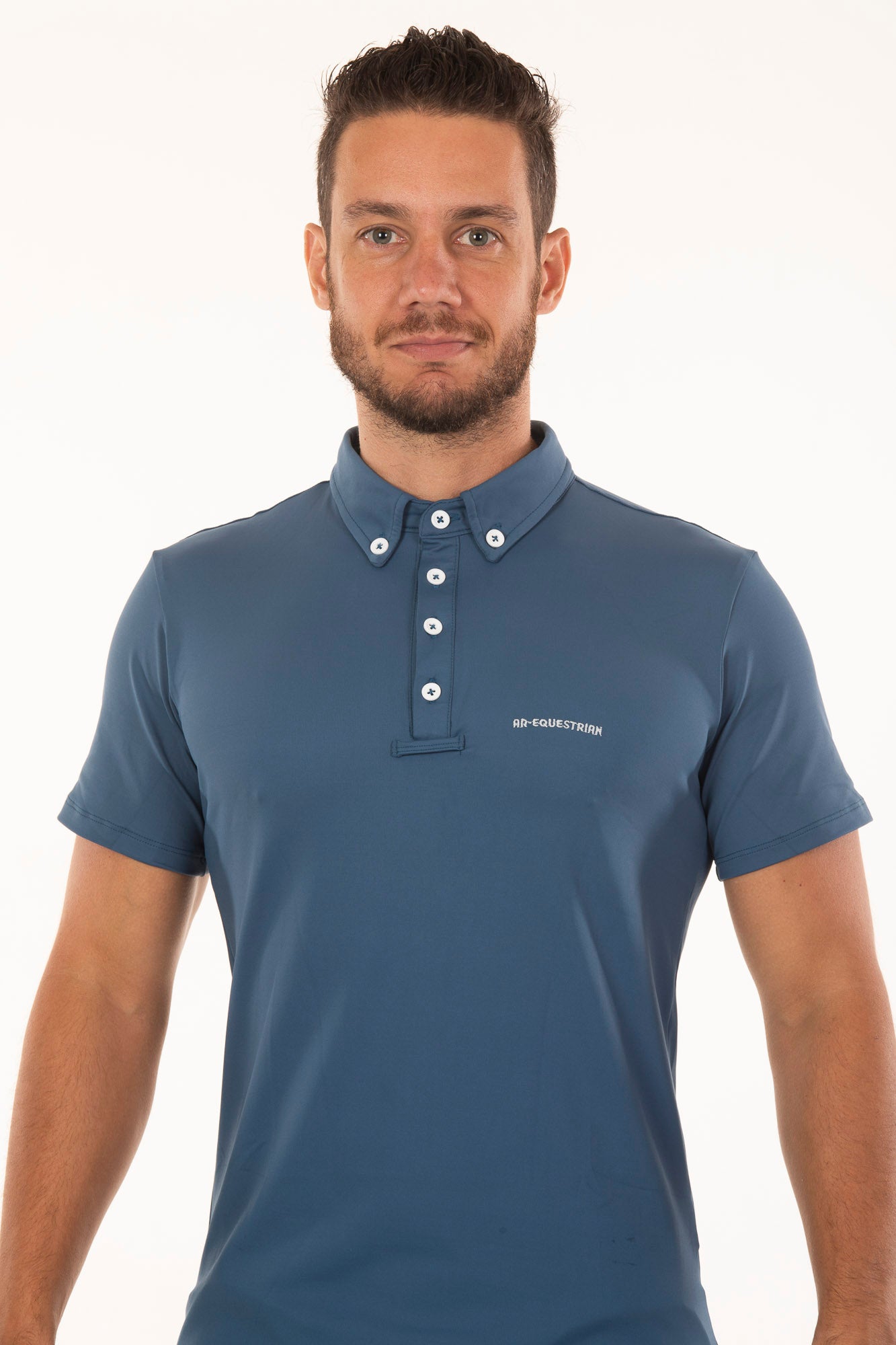 Camisa Polo Treino Hipismo Manga Curta Masculina Azul Lua