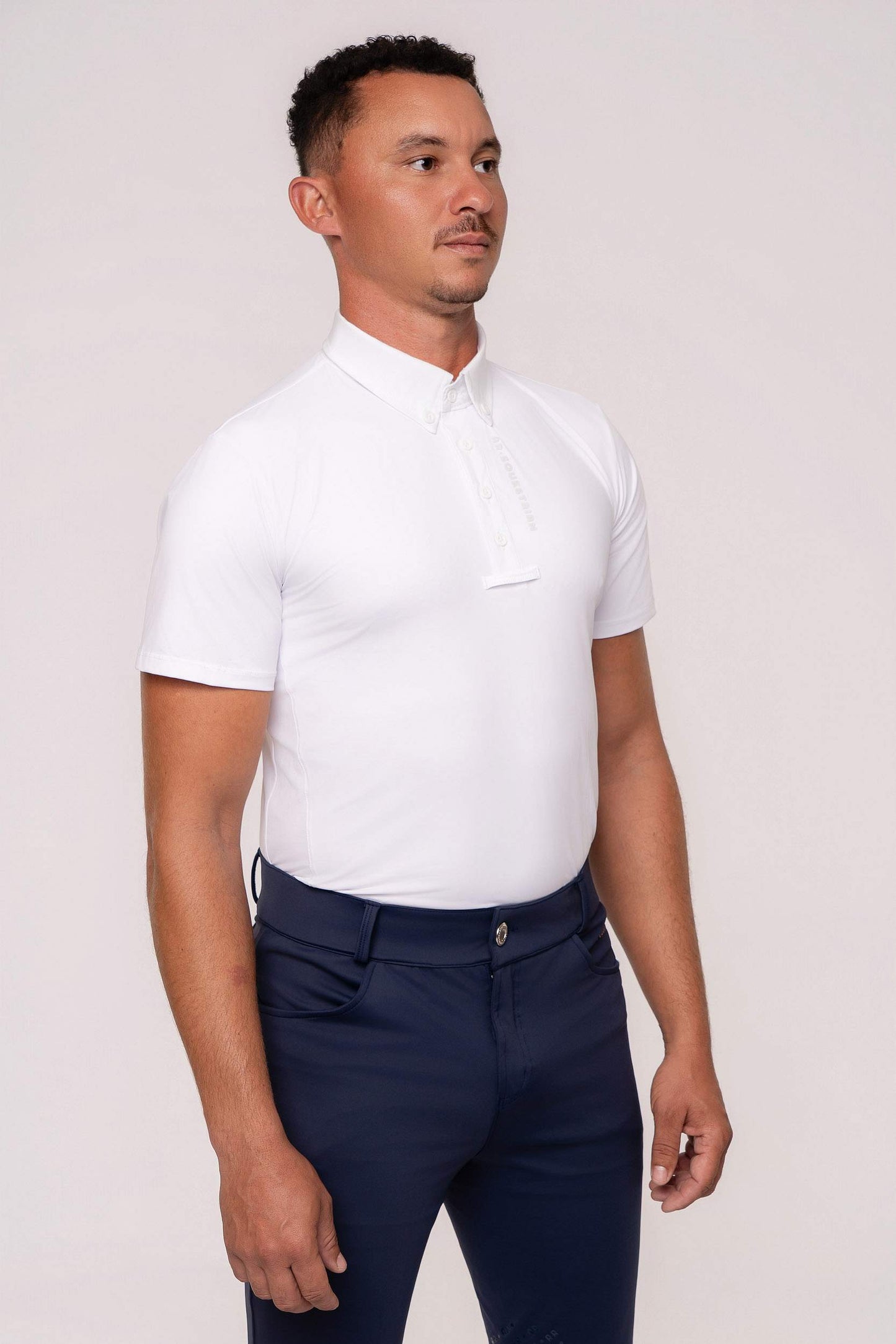 Camisa Hipismo Recorte Lateral Manga Curta Masculina Branca