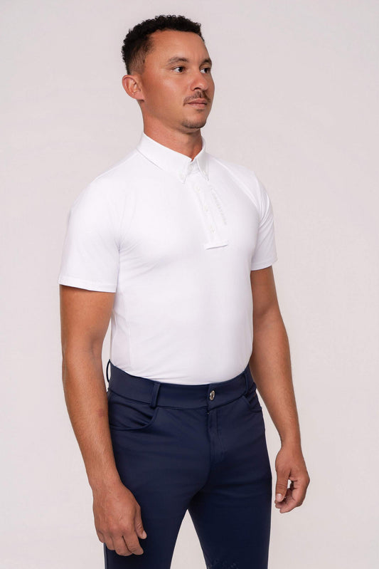 Camisa Hipismo Recorte Lateral Manga Curta Masculina Branca