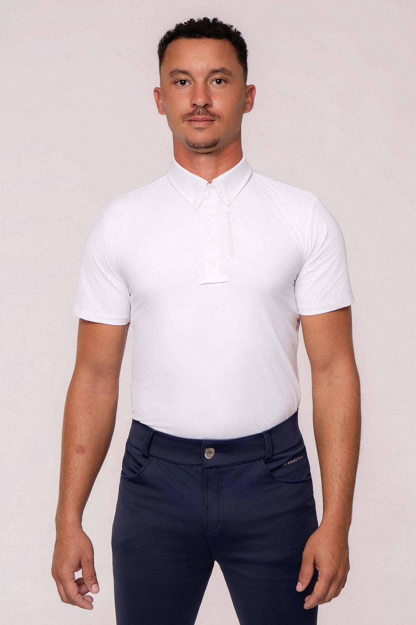 Camisa Hipismo Recorte Lateral Manga Curta Masculina Branca