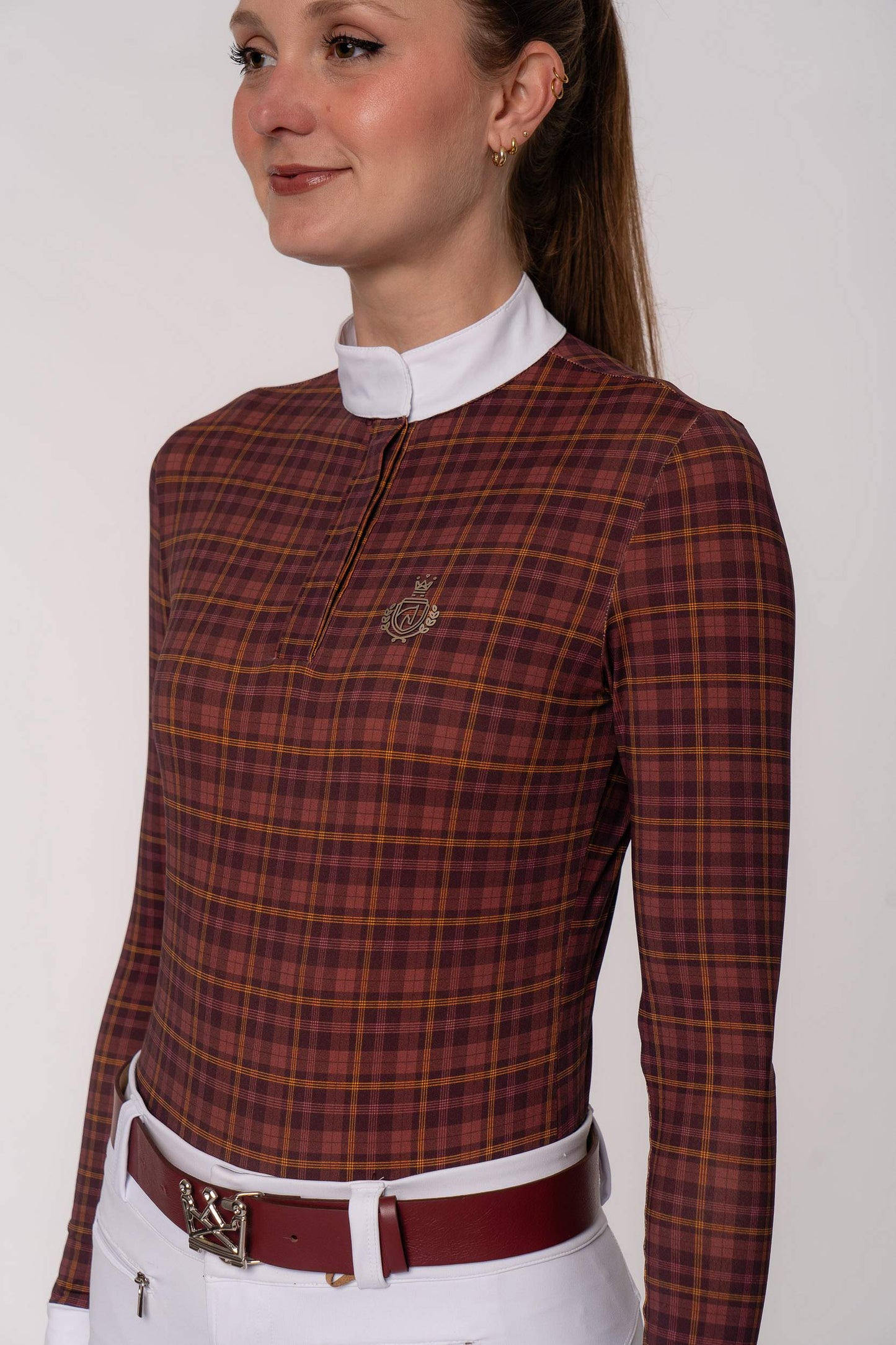 Camisa Hipismo Clássica Brasão Manga Longa Vichy Prova