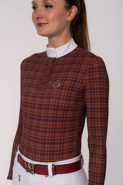 Camisa Hipismo Clássica Brasão Manga Longa Vichy Prova