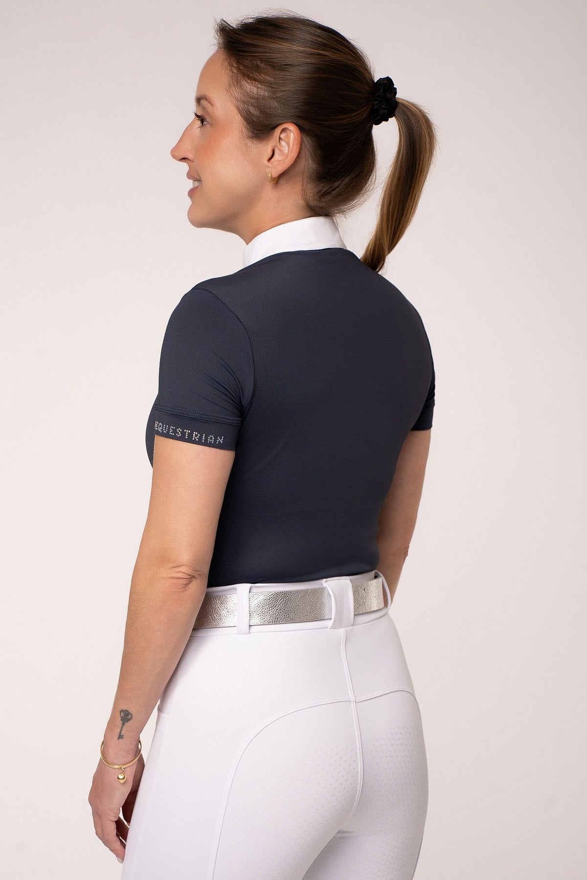 Equestrian Shirt Round Collar Navy Crystal