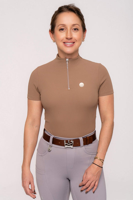 Camisa Hipismo Canelada Manga Curta Cappuccino