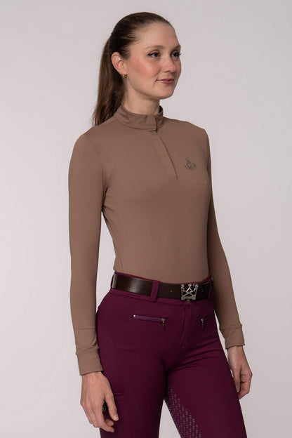 Camisa Hipismo Clássica Brasão Manga Longa Cappuccino