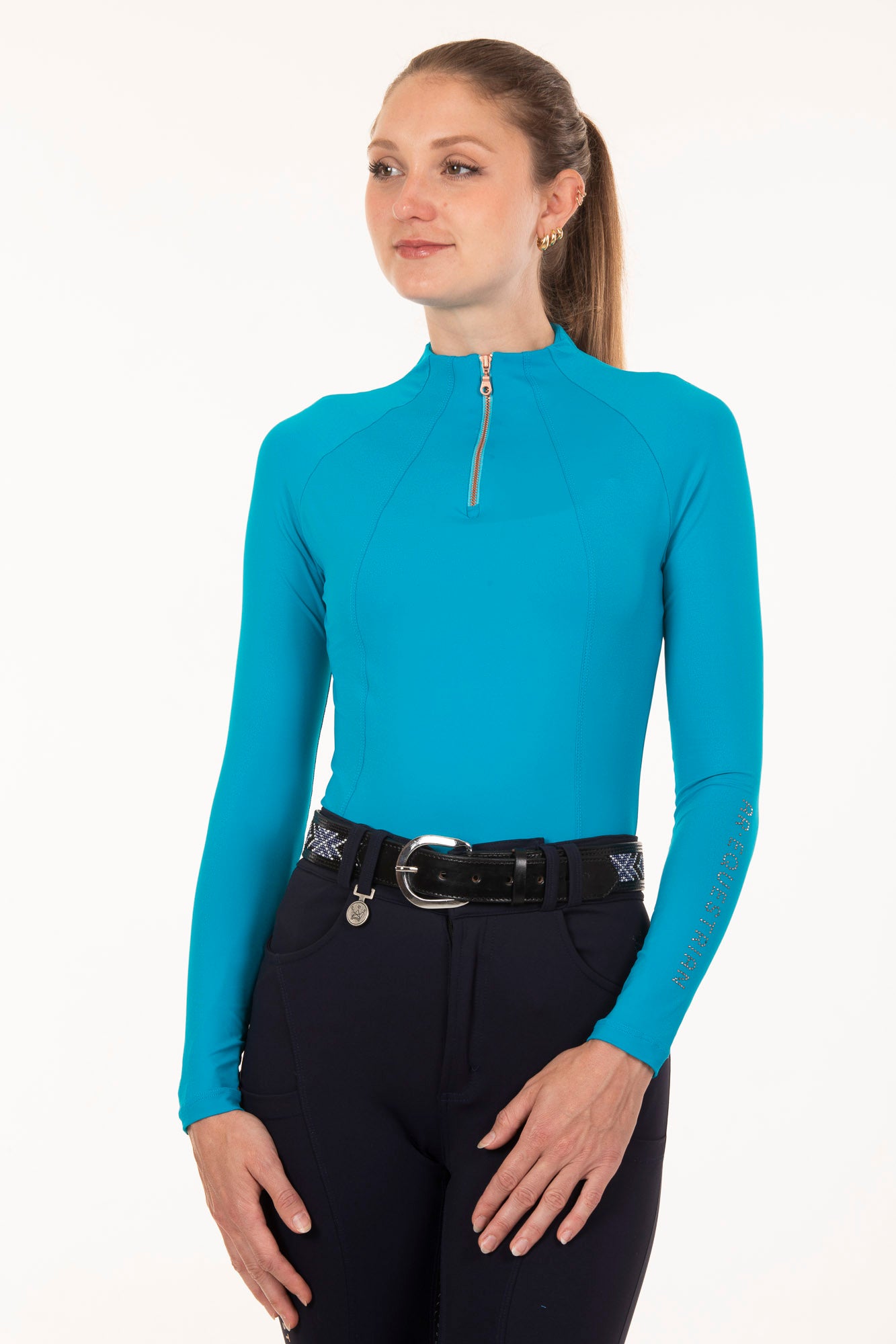 Turquoise Crystal Panels Equestrian Shirt