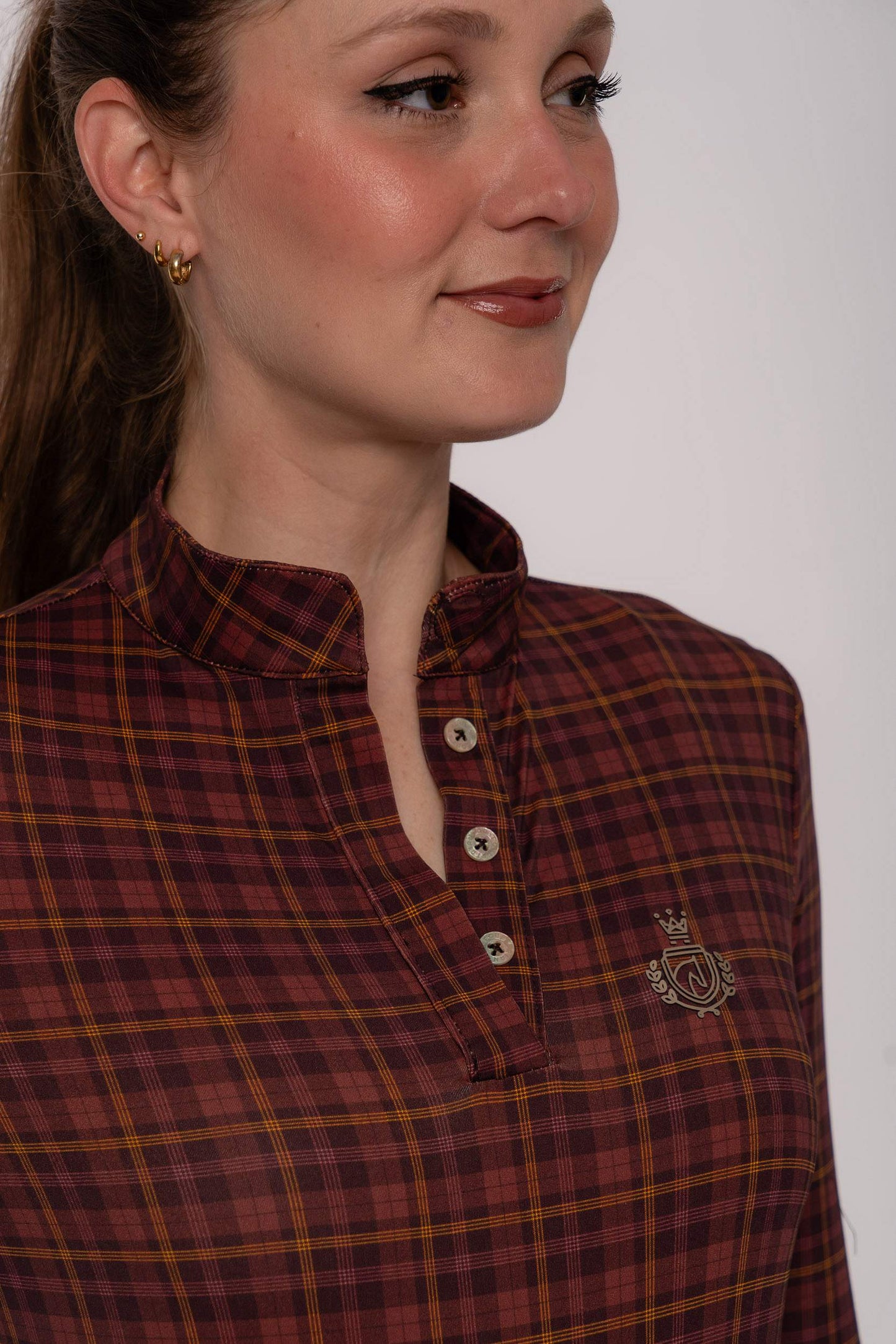Camisa Hipismo Clássica Brasão Manga Longa Vichy