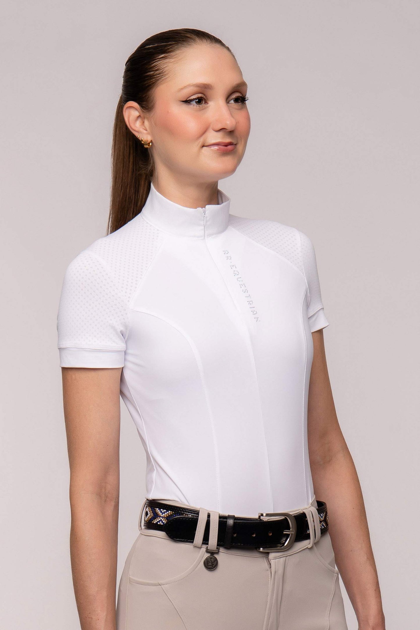 Camisa Hipismo Raglan Cristal Manga Curta Branca