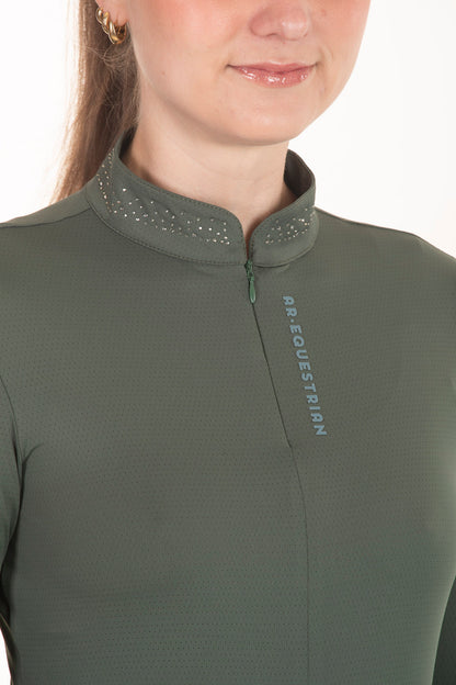 Black Crystal Round Neck Equestrian Shirt