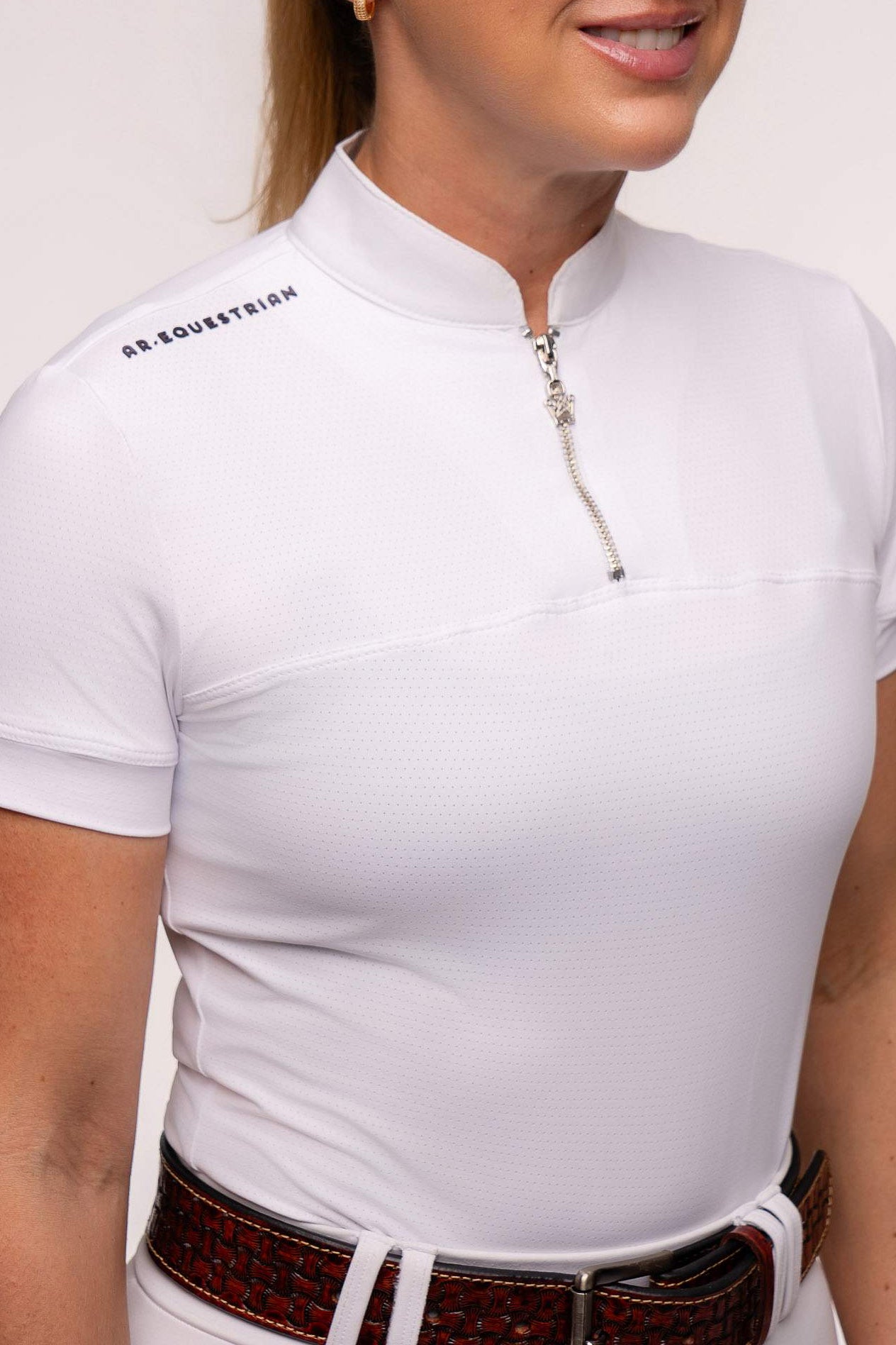 Camisa Hipismo Gola Redonda Painel Manga Curta Branca