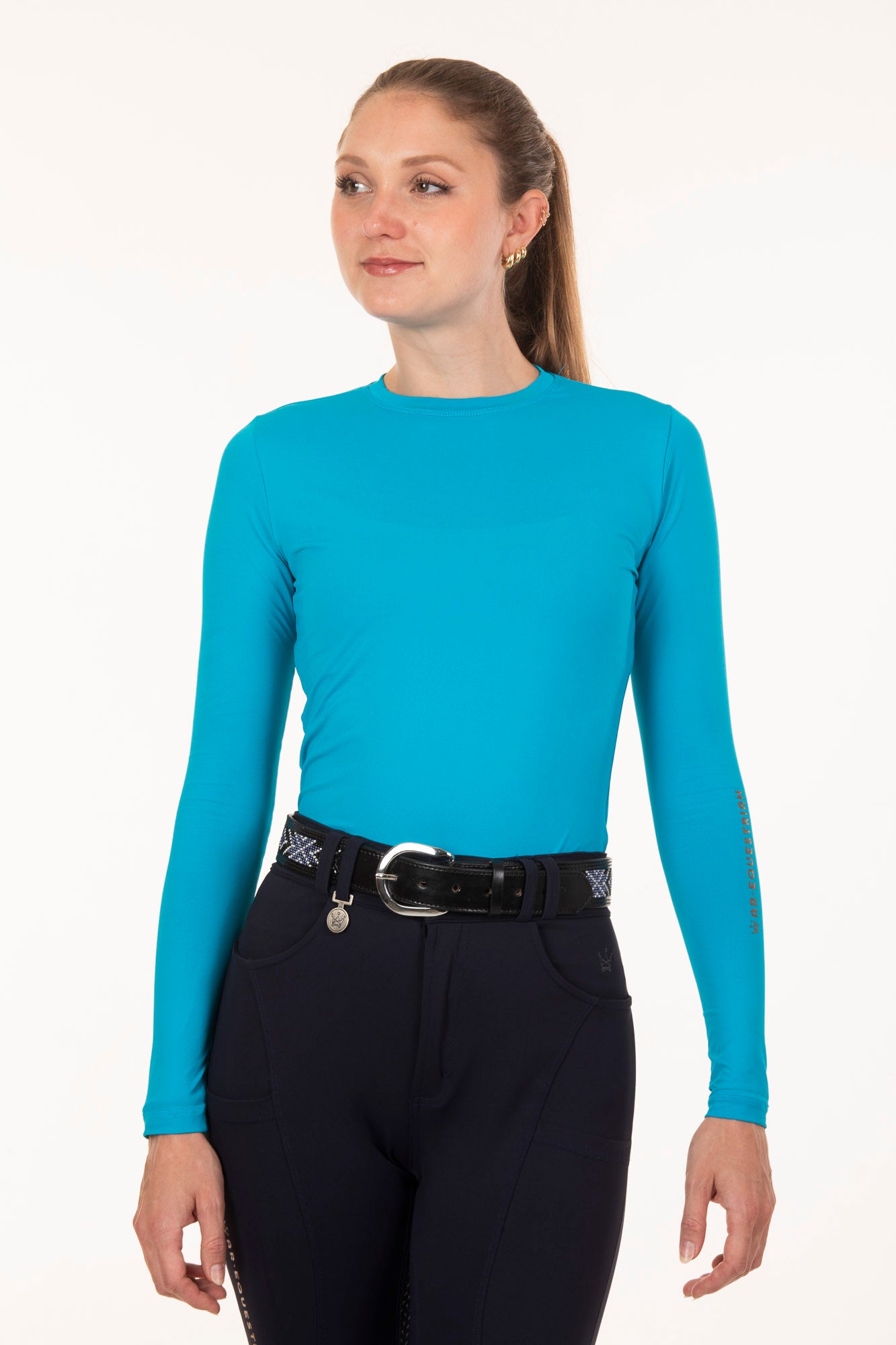 Turquoise Long Sleeve Equestrian Basic T-Shirt