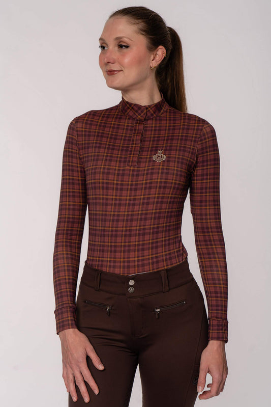 Camisa Hipismo Clássica Brasão Manga Longa Vichy