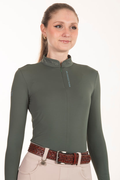Black Crystal Round Neck Equestrian Shirt