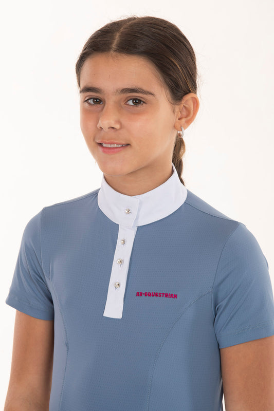 Fresh Crystal Blue Silver Children's Equestrian Shirt