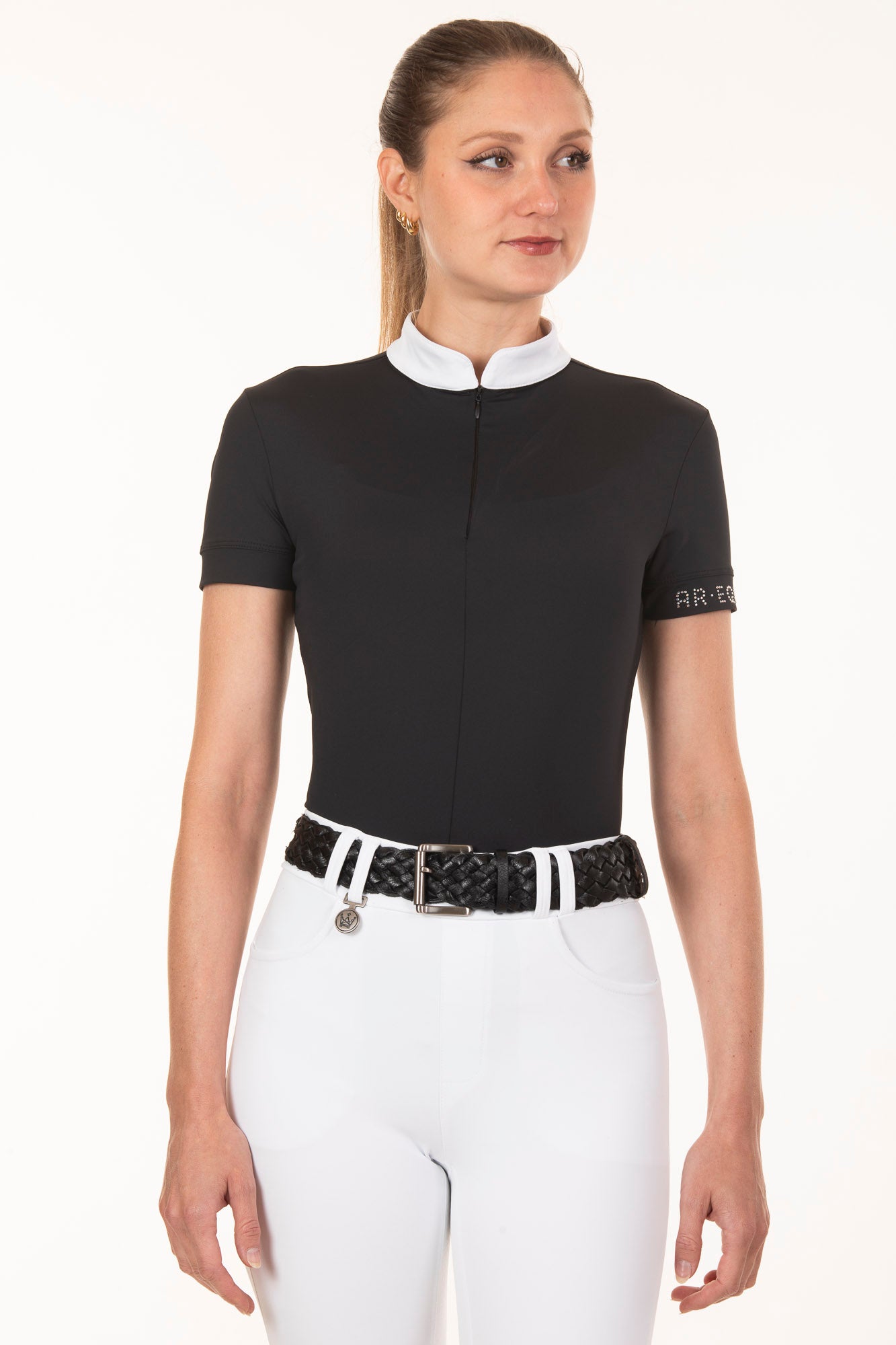 Black Crystal Round Neck Equestrian Shirt