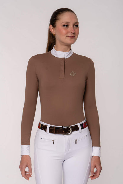 Camisa Hipismo Clássica Brasão Manga Longa Cappuccino Prova