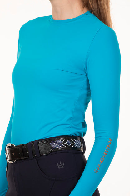 Turquoise Long Sleeve Equestrian Basic T-Shirt