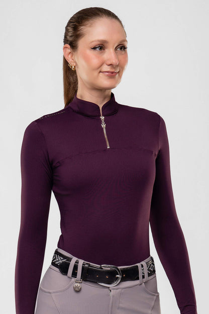 Camisa Hipismo Gola Redonda Painel Manga Longa Malbec