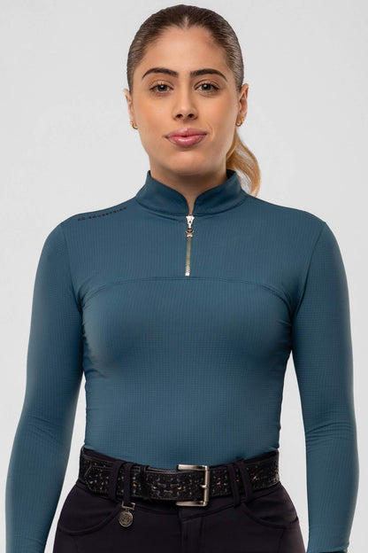 Camisa Hipismo Gola Redonda Painel Manga Longa Petróleo