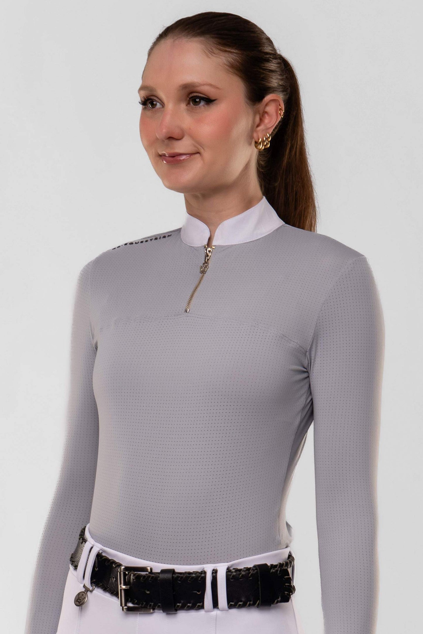 Camisa Hipismo Gola Redonda Painel Manga Longa Platina Prova