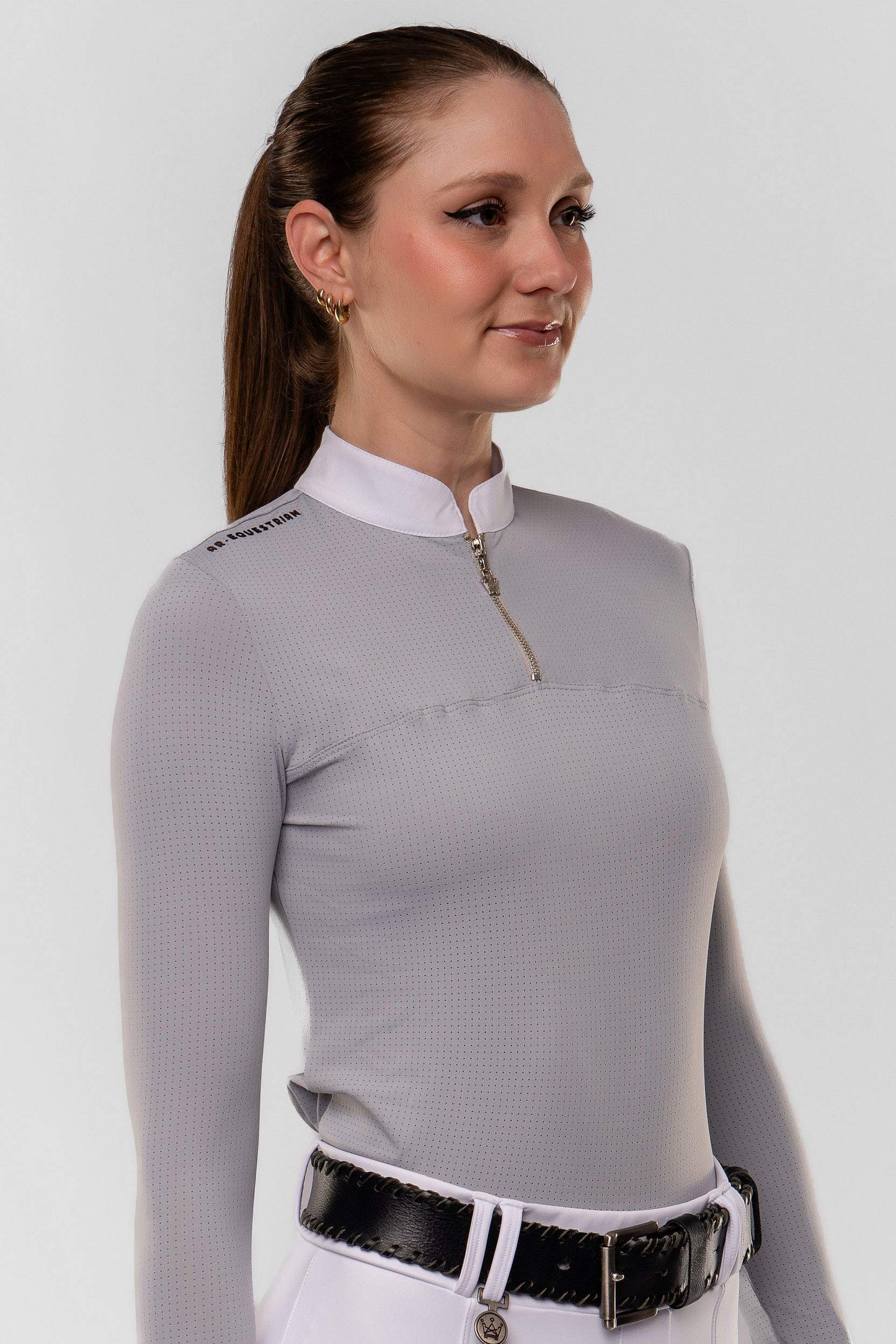 Camisa Hipismo Gola Redonda Painel Manga Longa Platina Prova