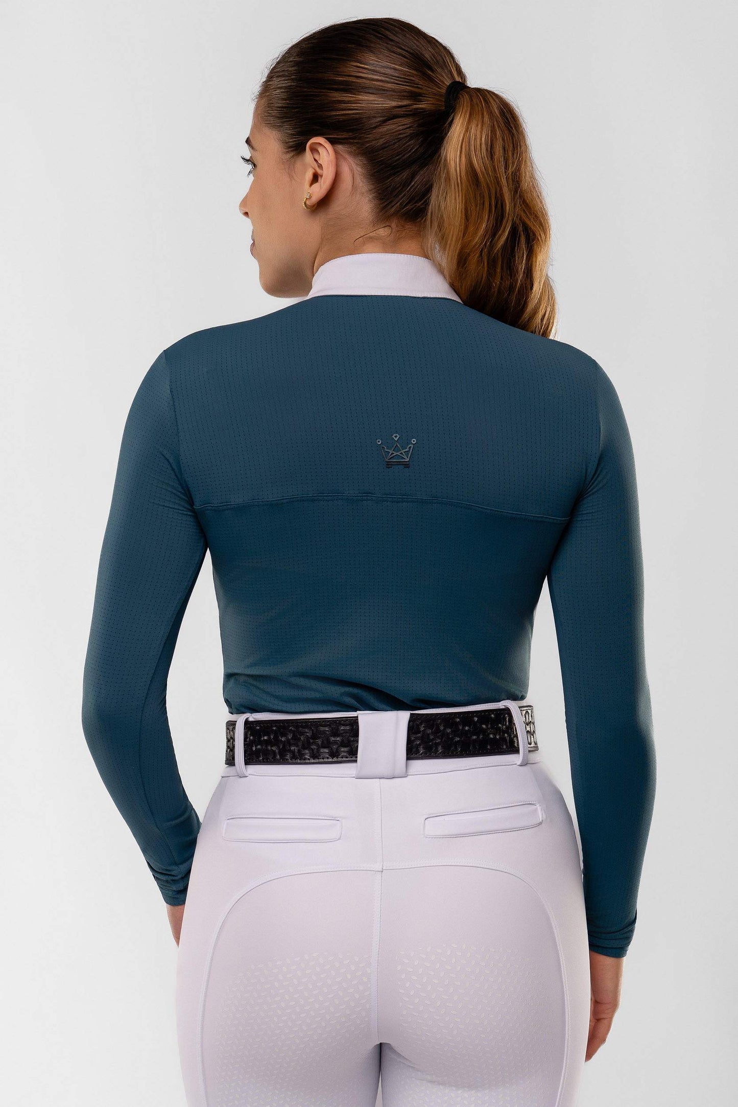 Camisa Hipismo Gola Redonda Painel Manga Longa Petróleo Prova