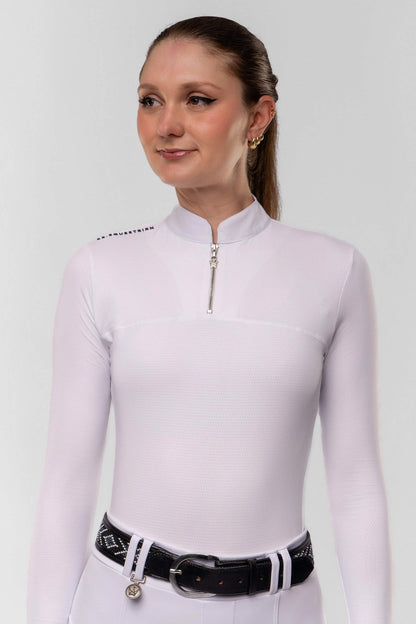 Camisa Hipismo Gola Redonda Painel Manga Longa Branca