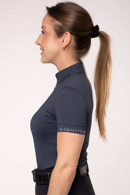 Equestrian Shirt Round Collar Navy Crystal
