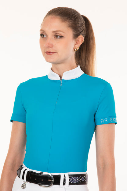 Turquoise Crystal Round Neck Equestrian Shirt