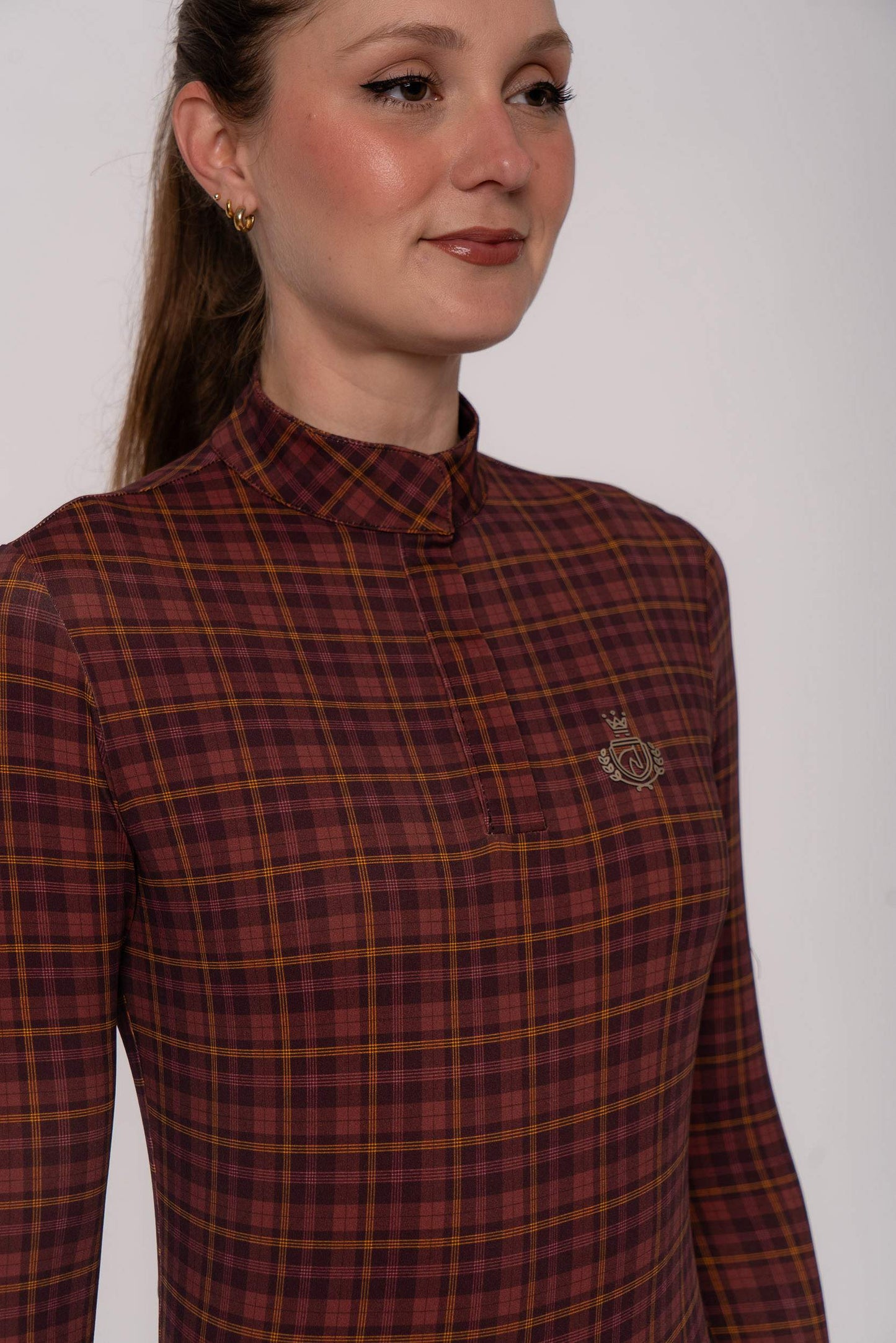 Camisa Hipismo Clássica Brasão Manga Longa Vichy