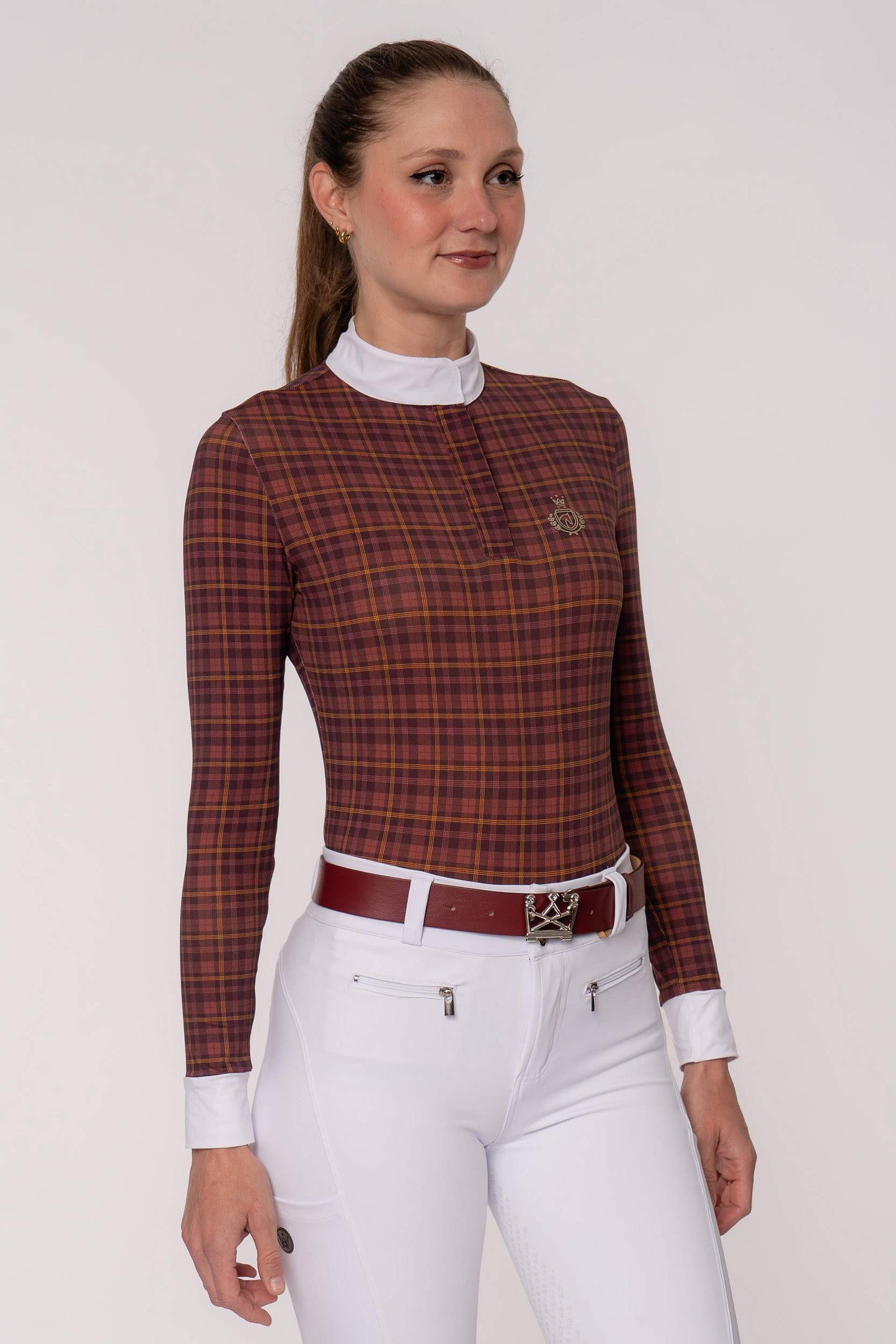 Camisa Hipismo Clássica Brasão Manga Longa Vichy Prova