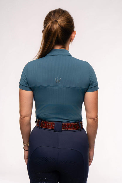 Camisa Hipismo Gola Redonda Painel Manga Curta Petróleo