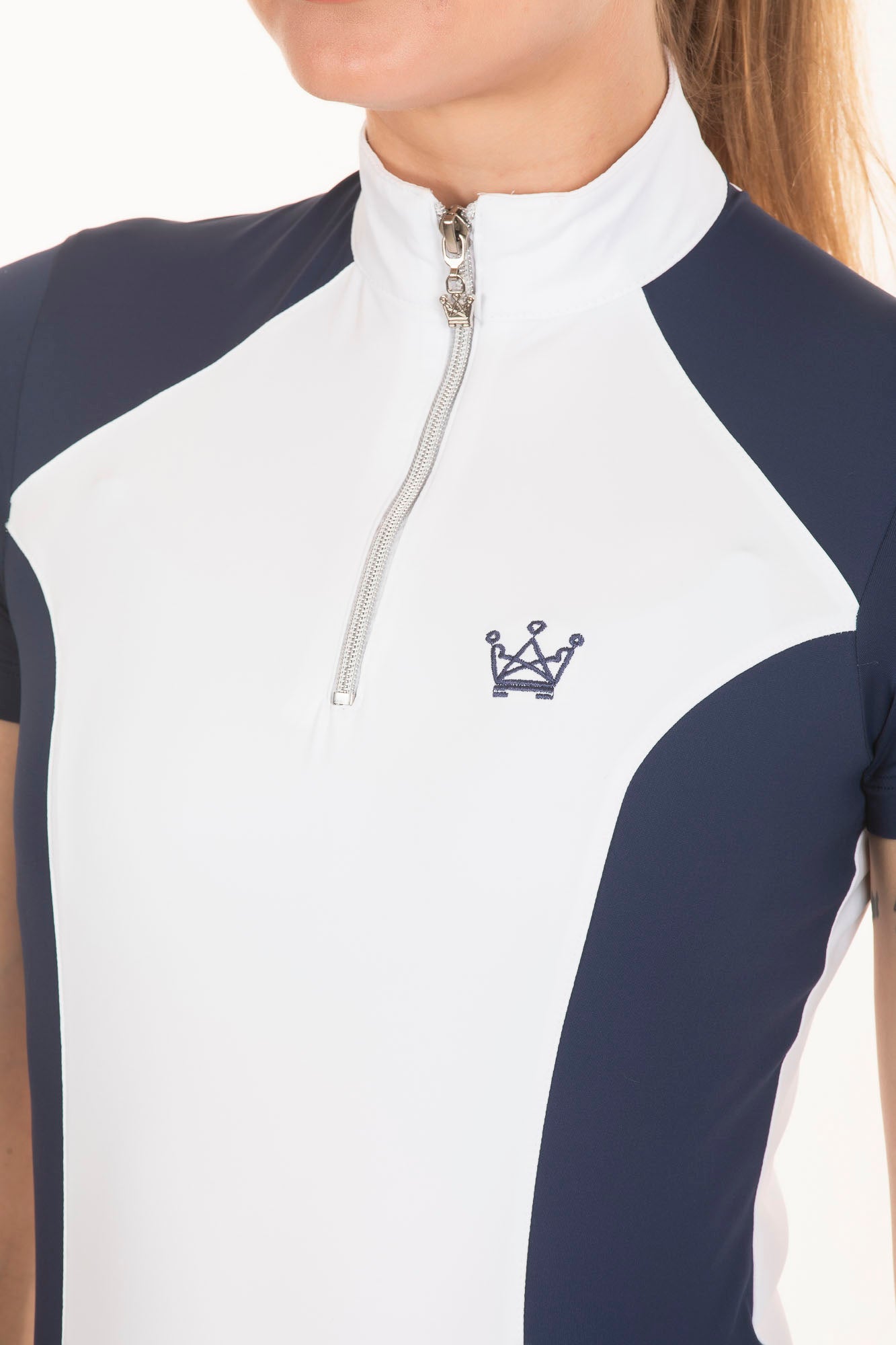 Equestrian Shirt Short Sleeve Two-Tone Navy Blue