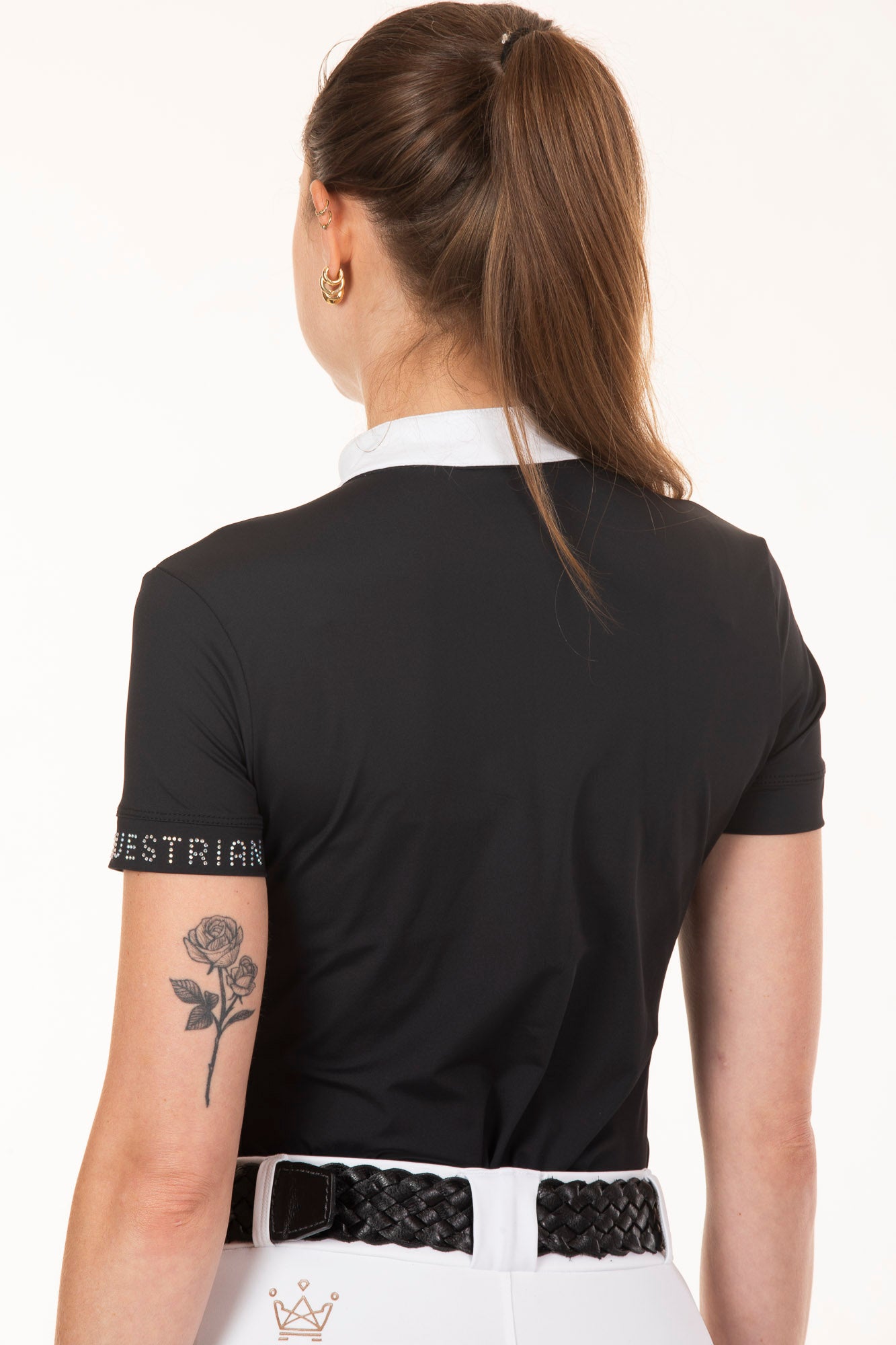 Black Crystal Round Neck Equestrian Shirt