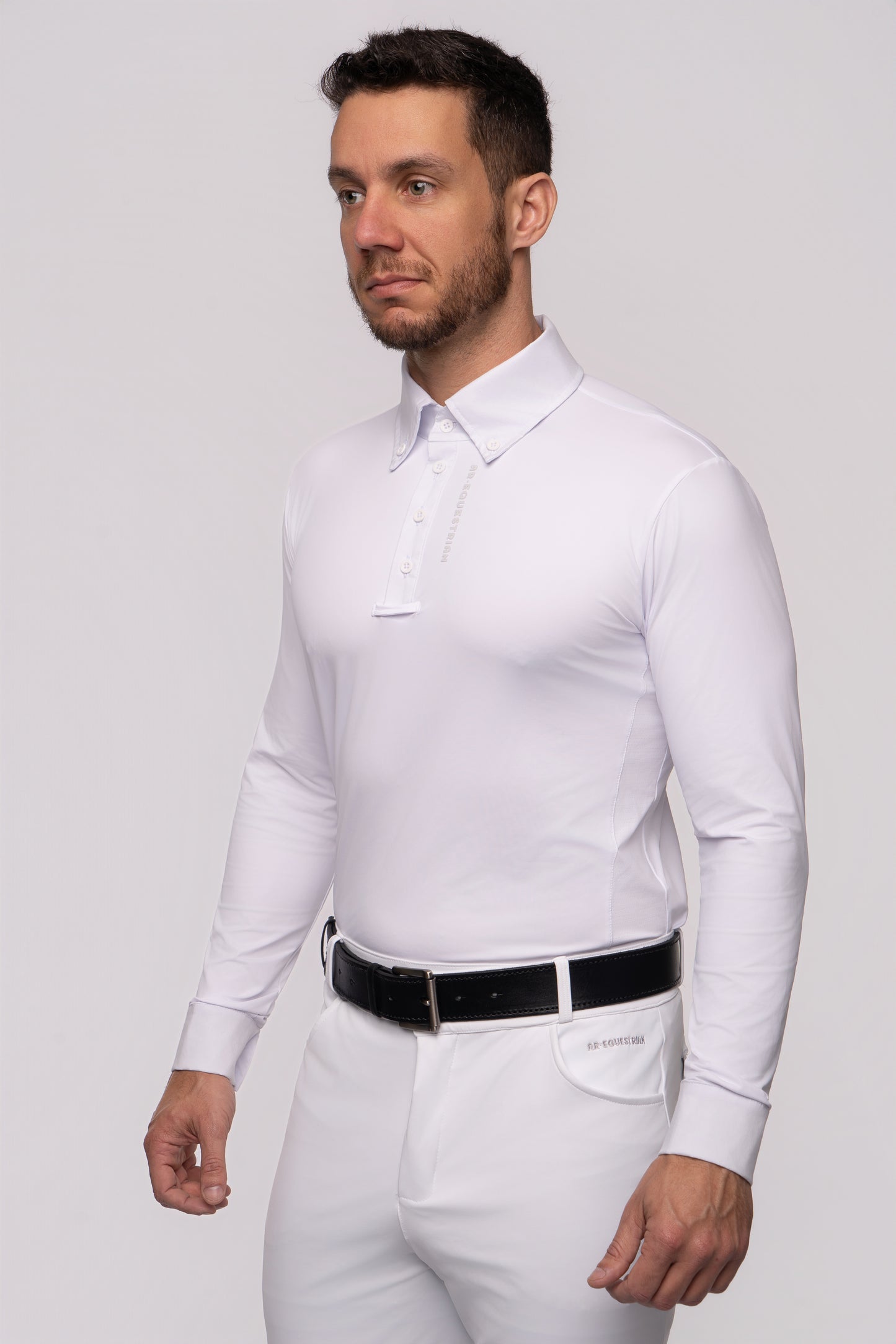Camisa Hipismo Recorte Lateral Manga Longa Masculina Branca
