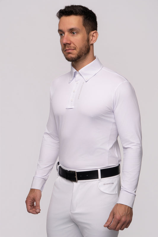 Camisa Hipismo Recorte Lateral Manga Longa Masculina Branca