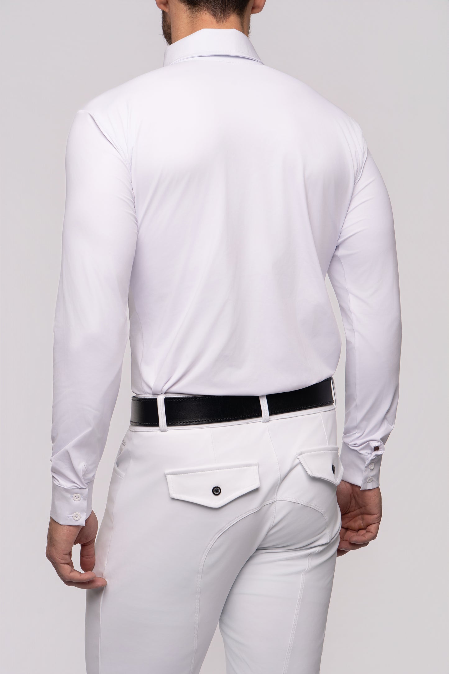 Camisa Hipismo Recorte Lateral Manga Longa Masculina Branca
